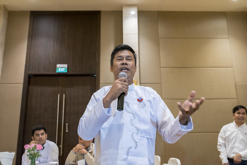 Kaung Thein Htay, a member of the Arakan Liberation Party, addresses the audience at the National Validation Workshop for Myanmar’s REDD+ Strategy.