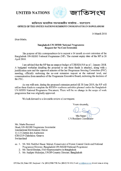 UN RC letter to UN-REDD | UNREDD Programme