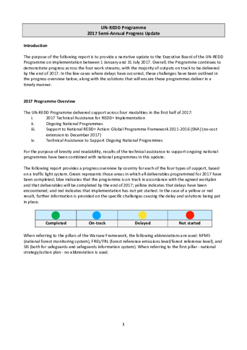 UN-REDD Semi Annual Progress Update 2017 | UNREDD Programme
