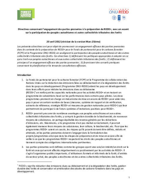 Lignes directrices du FCPF et le Programme ONU-REDD concernant l ...
