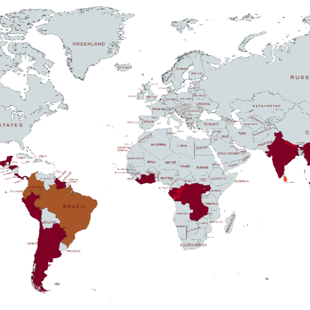 Map of  Status of different countries around the world in developing their SIS 